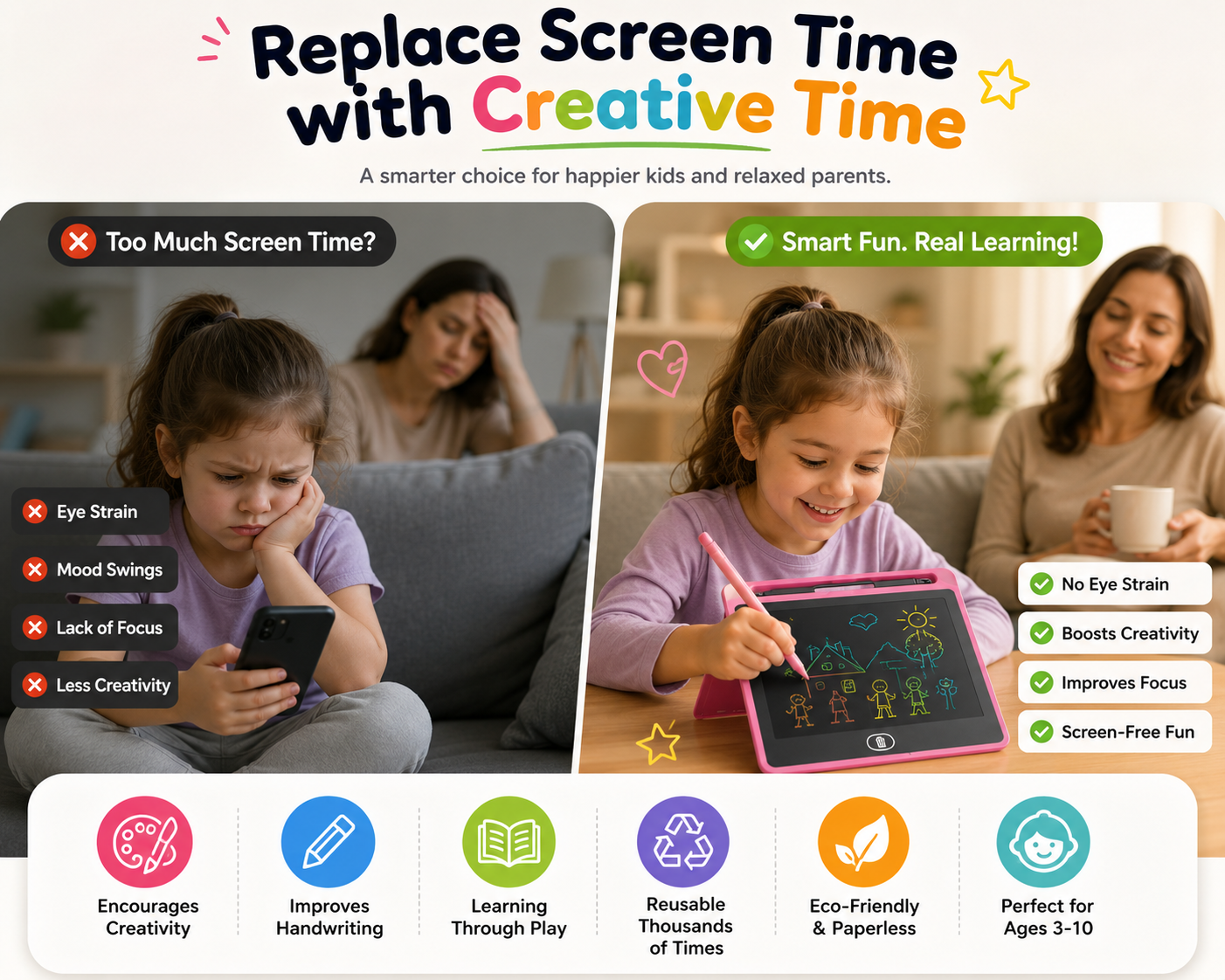 8.5 Inch Writing Tablet for Kids with Stylus