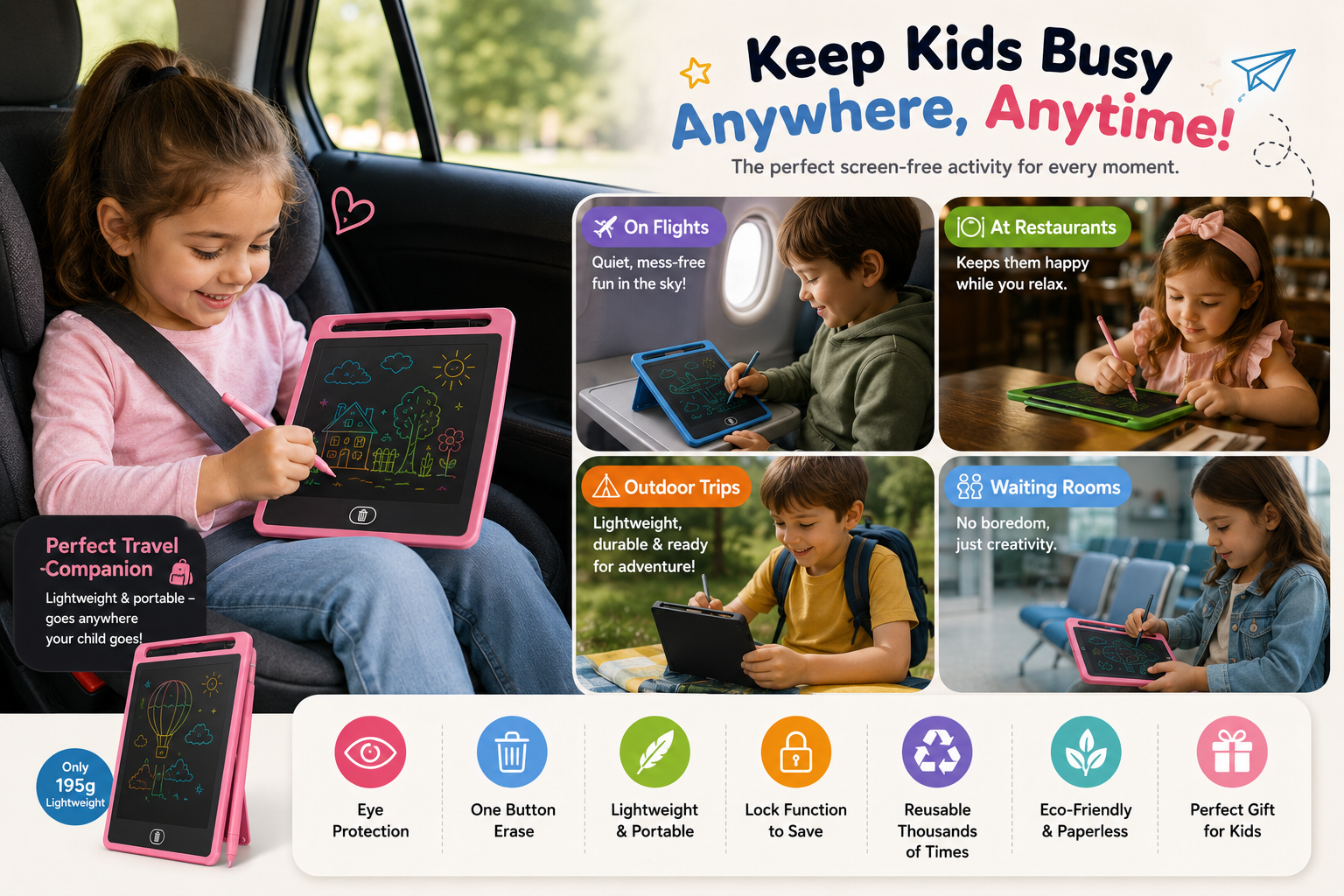 8.5 Inch Writing Tablet for Kids with Stylus