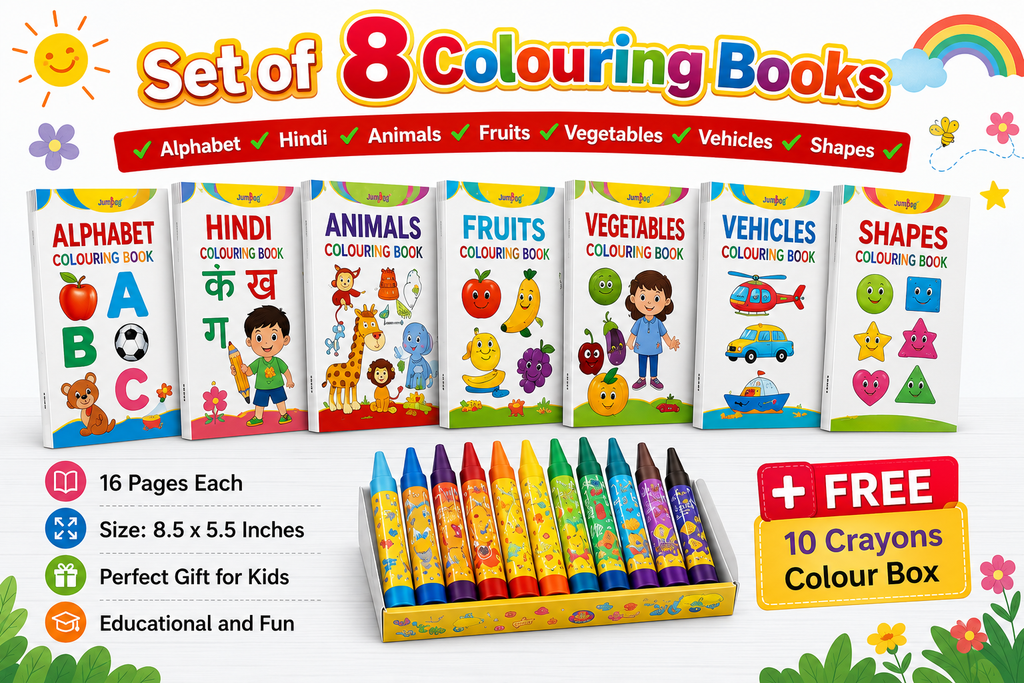 Set of 8 Kids Colouring Books with FREE 10 Crayons