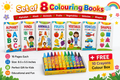 Set of 8 Kids Colouring Books with FREE 10 Crayons