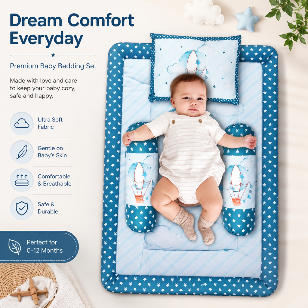 Premium Cotton Baby Nest Bedding Set with Pillow & Side Bolsters