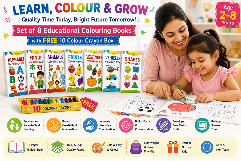 Set of 8 Kids Colouring Books with FREE 10 Crayons