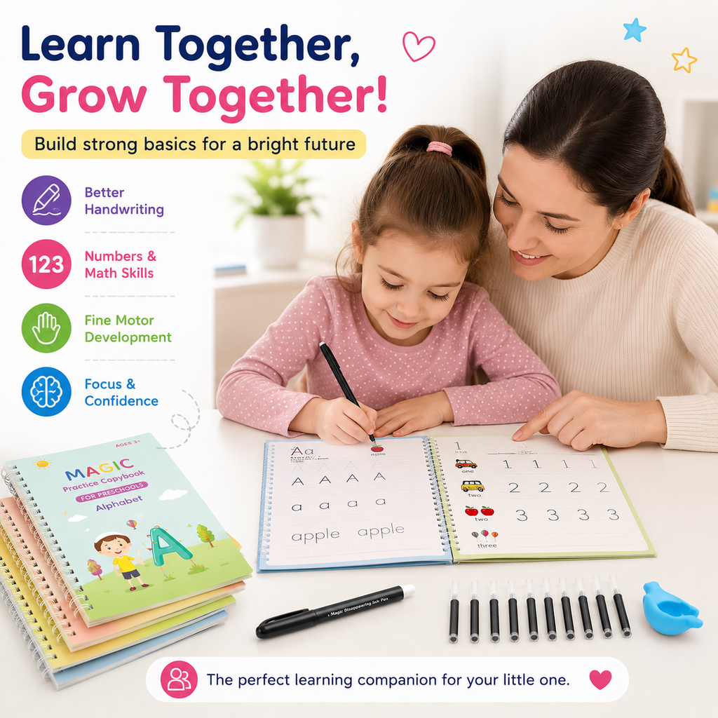 4-in-1 Magic Practice Copybook Set with Magic Pen & 10 Ink Refills