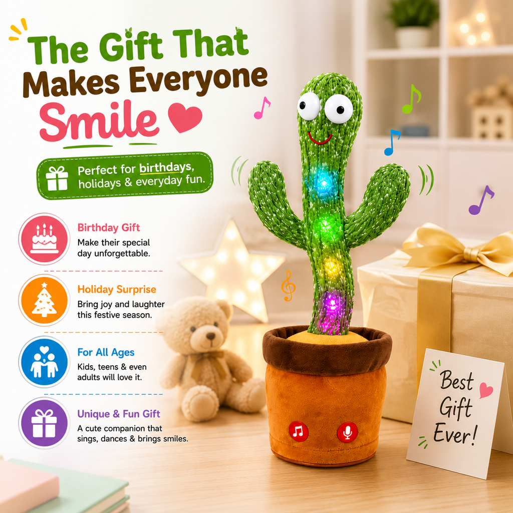 Dancing Cactus Toy with Music, Lights & Voice Repeat