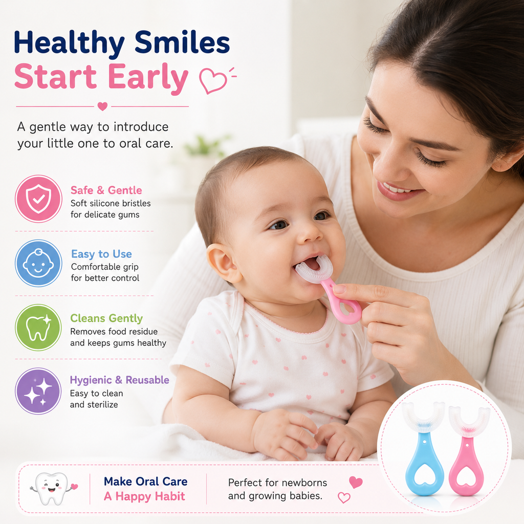 360° Baby Silicone Finger Toothbrush Set (2 PCS) | Soft U-Shaped Training Toothbrush | BPA-Free | Gentle Gum Massager for Babies & Toddlers