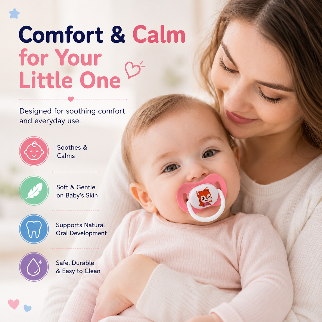 Baby Silicone Pacifier Set (3 PCS) | BPA-Free Orthodontic Soothers | Soft Silicone Nipple | Comfort Pacifiers for Newborns & Babies