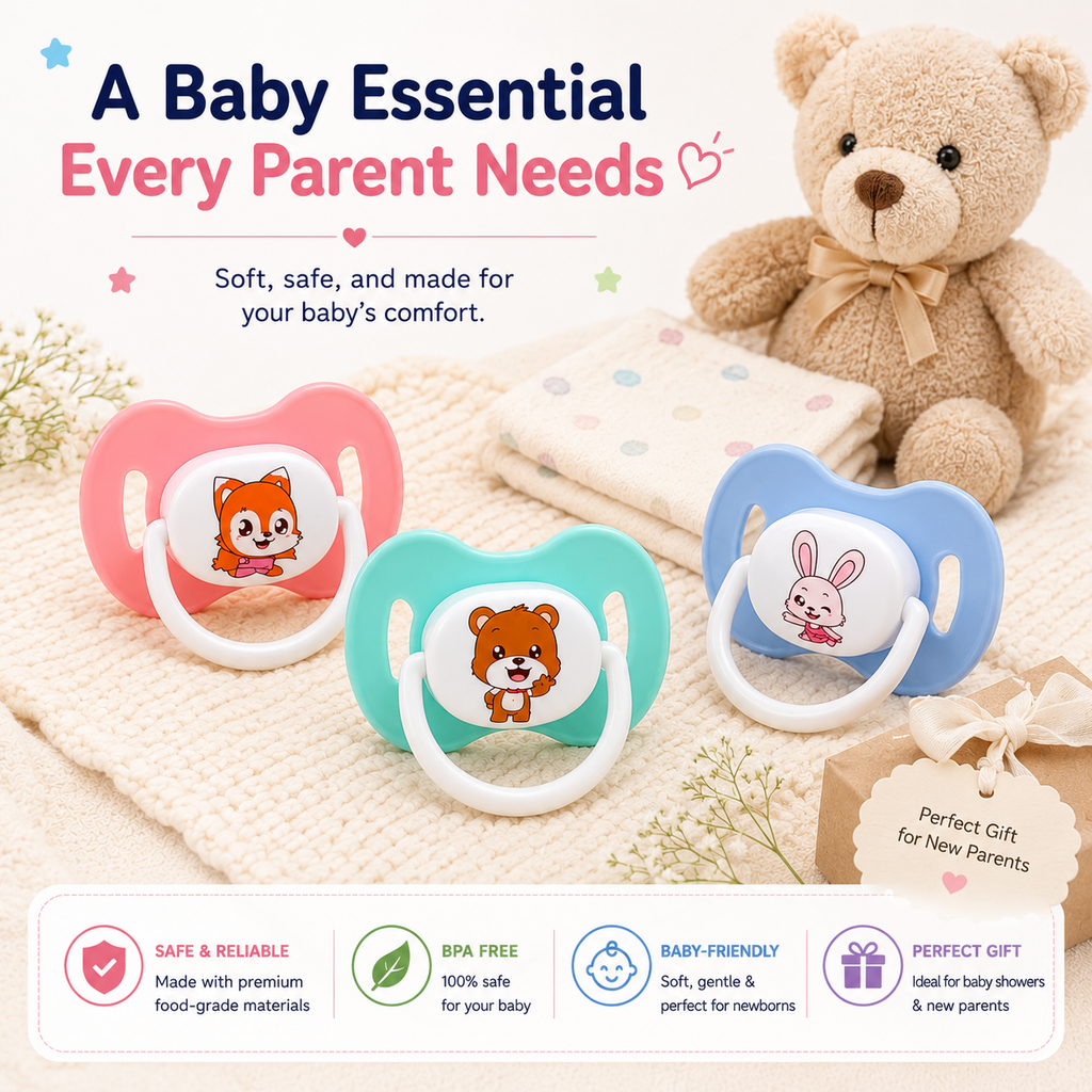 Baby Silicone Pacifier Set (3 PCS) | BPA-Free Orthodontic Soothers | Soft Silicone Nipple | Comfort Pacifiers for Newborns & Babies