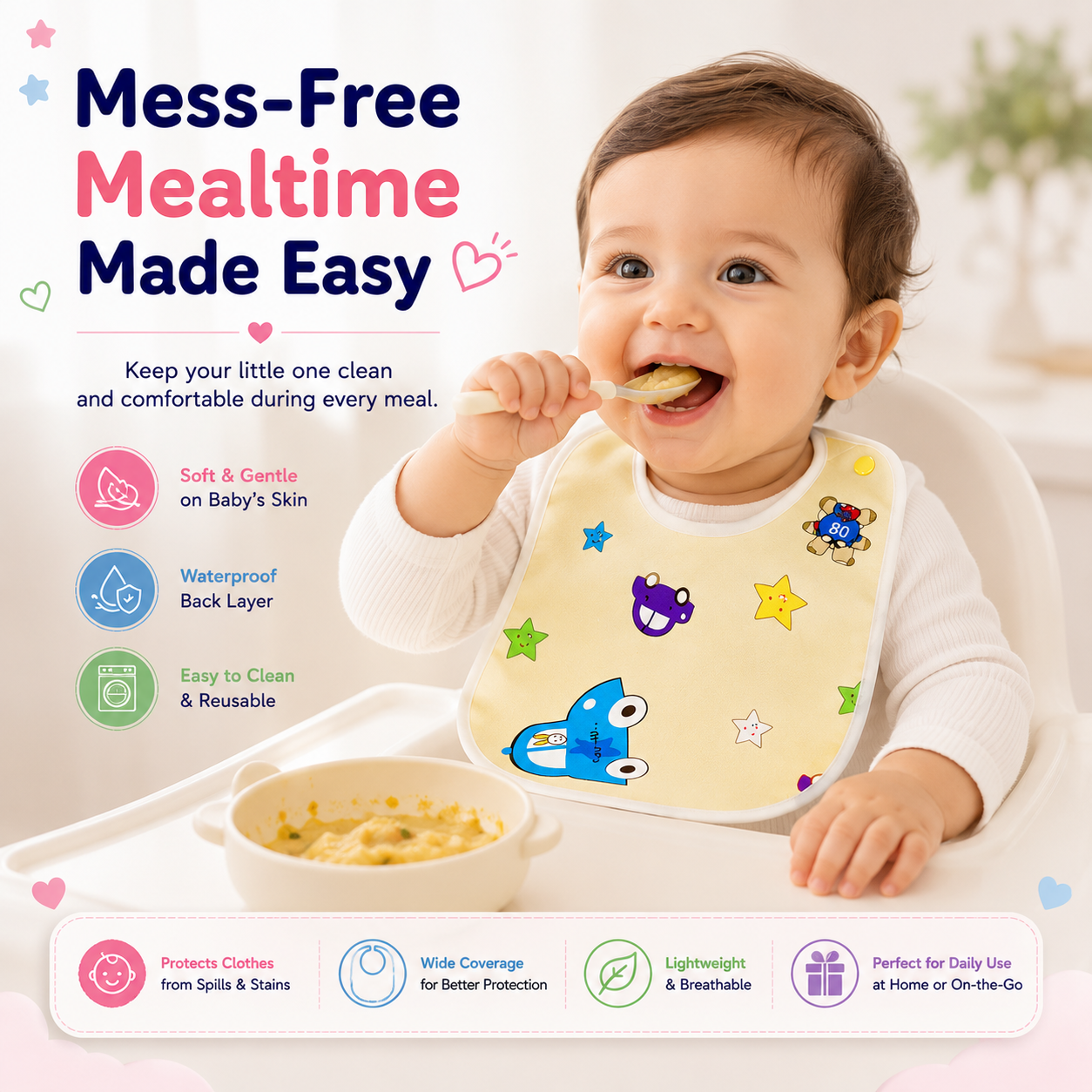 Baby Feeding Bib Set (3 & 5 PCS) | Soft & Absorbent Waterproof Bibs | Reusable Baby Bibs for Newborns, Infants & Toddlers