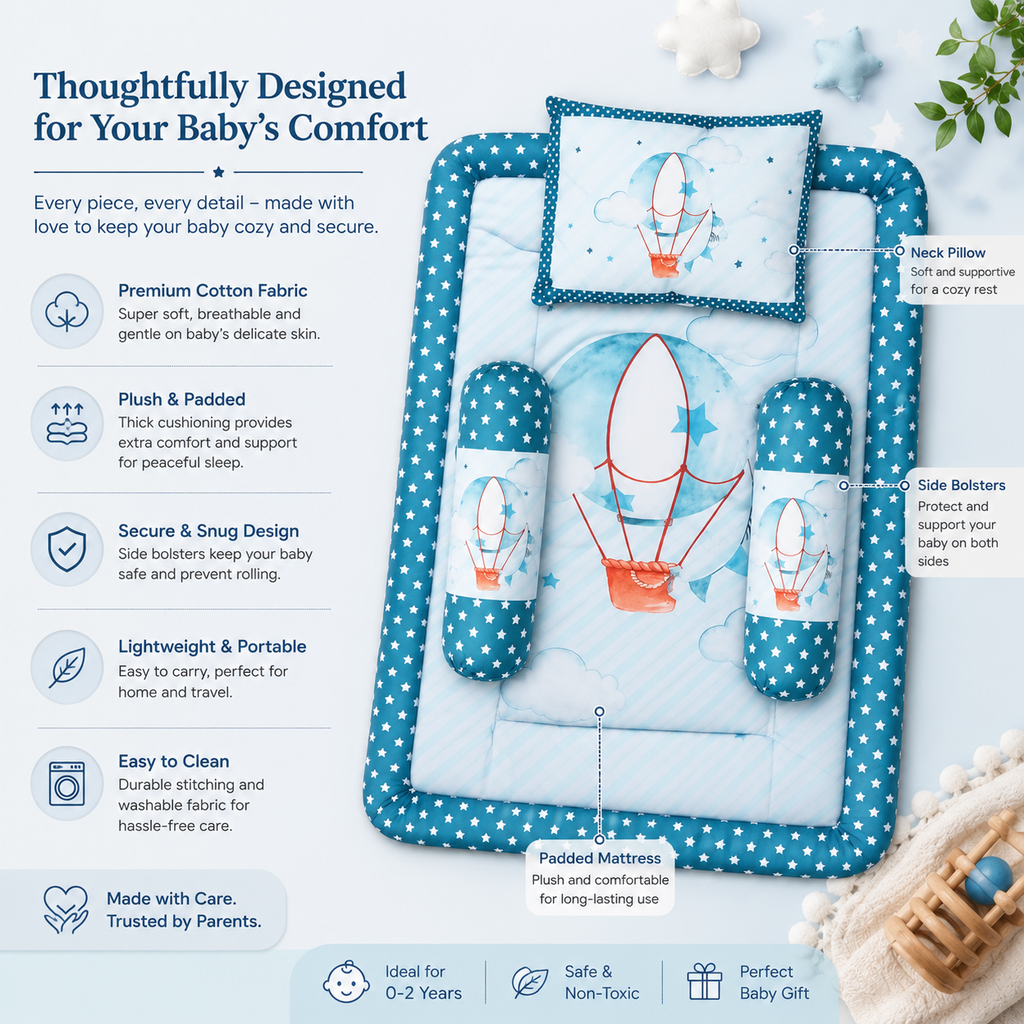 Premium Cotton Baby Nest Bedding Set with Pillow & Side Bolsters