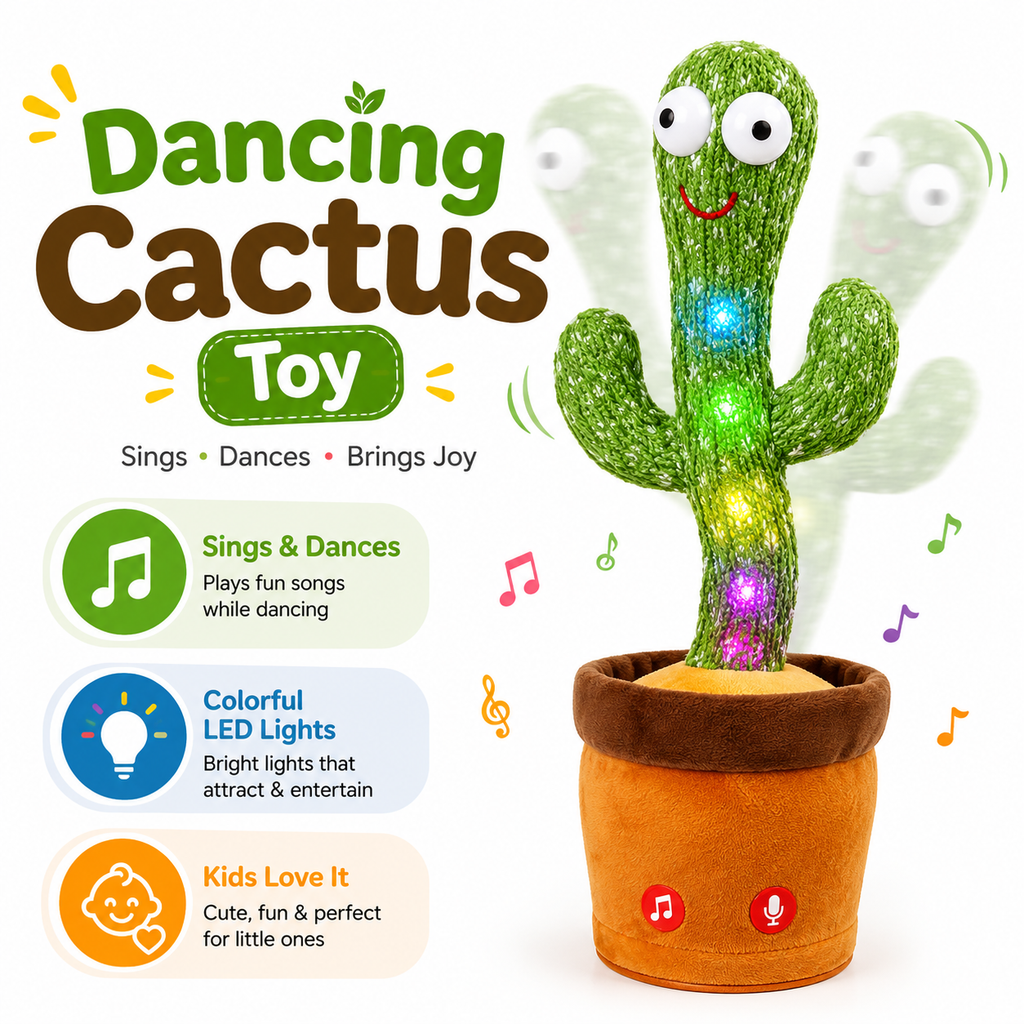 Dancing Cactus Toy with Music, Lights & Voice Repeat