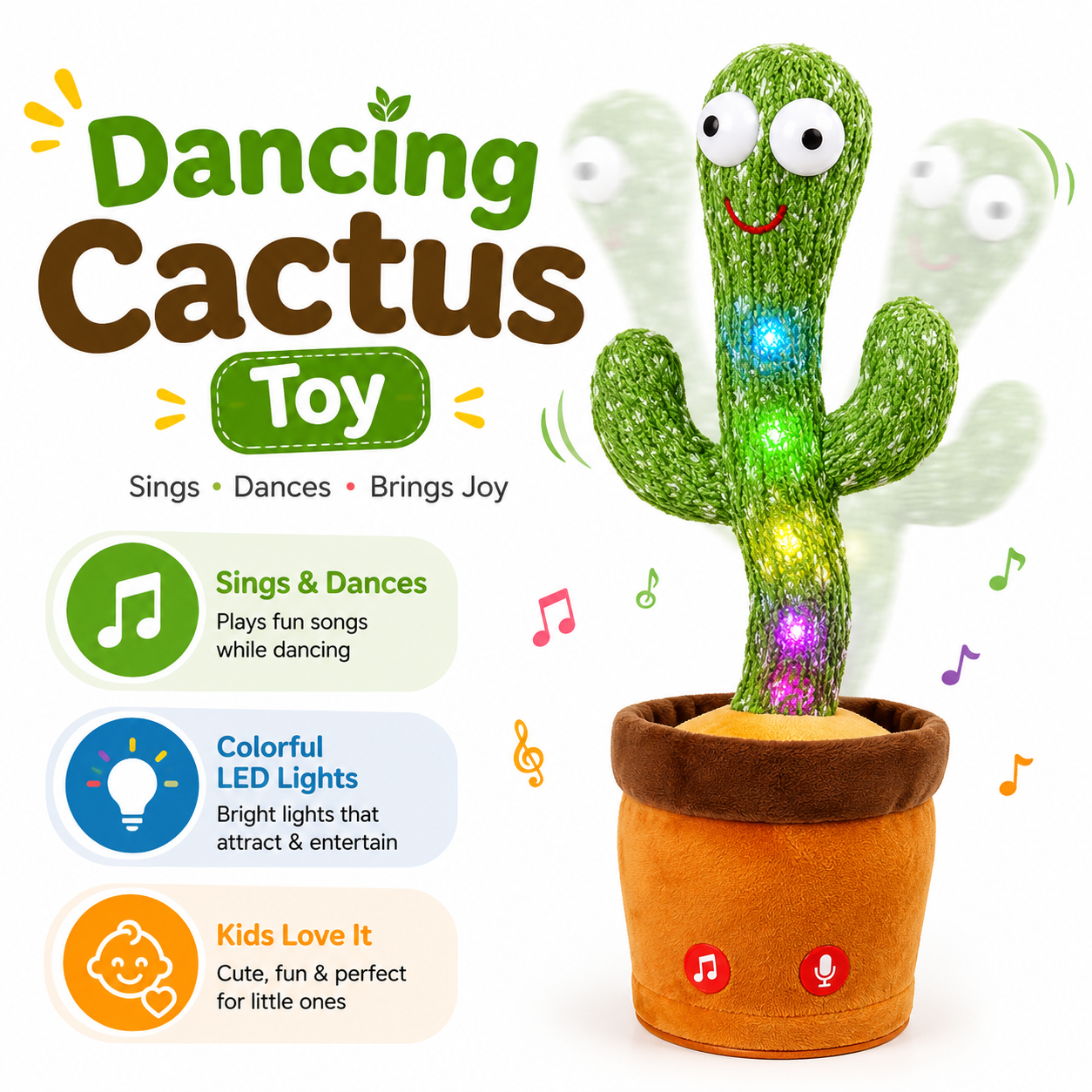 Dancing Cactus Toy with Music, Lights & Voice Repeat